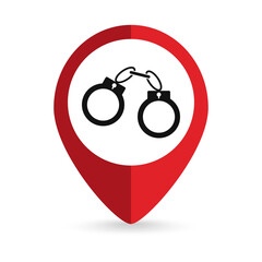 Map pointer with Handcuffs icon. Vector illustration.