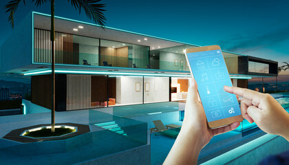 Phone control with smart home app in luxury house