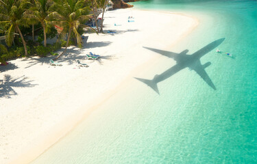Beautiful tropical beach with airplane shadow © jamesteohart