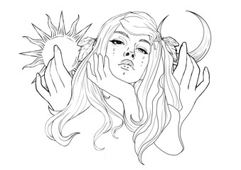 High Priestess Line Drawing Hand Drawn 17