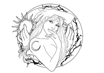 High Priestess Line Drawing Hand Drawn 16