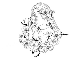 High Priestess Line Drawing Hand Drawn 15