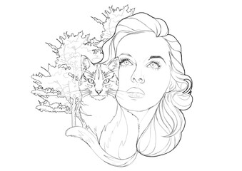 High Priestess Line Drawing Hand Drawn 14