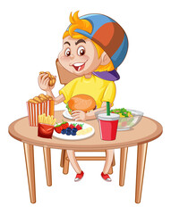 A boy having meal at the table