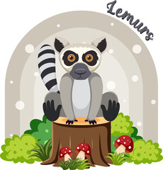 Cute lemur in cartoon flat style