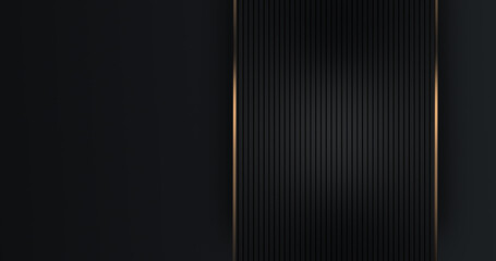 Abstract luxury black grey gradient backgrounds with rectangle frame, dynamic golden metallic stripes. Elegant ribbon vertical horizontal banner. Simple minimal border for sale. Dark backdrop modern