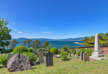 Street view of the Foreigners’ Cemetery area in Hakodate City, Hokkaido, Japan.