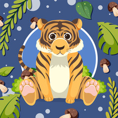 Obraz na płótnie Canvas Cute tiger in flat cartoon style