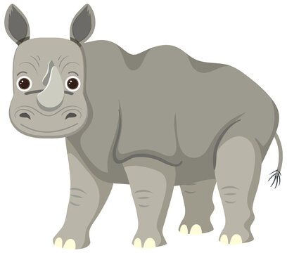 Cute rhinoceros in flat cartoon style