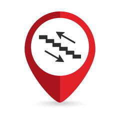 Map pointer with Stairs up and stairs down icon. Vector illustration.
