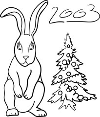 Rabbit Vector. Use Web, line , icon or logo, bunny black new year 2023