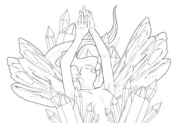 High Priestess Line Drawing Hand Drawn 1