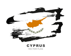 Flag of Cyprus. Colored brush strokes drawn by hand. Vector illustration isolated on white background.