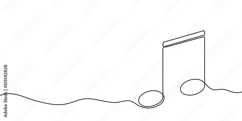 Poster one continuous line illustration of music note. musical note drawn in one line. vector.