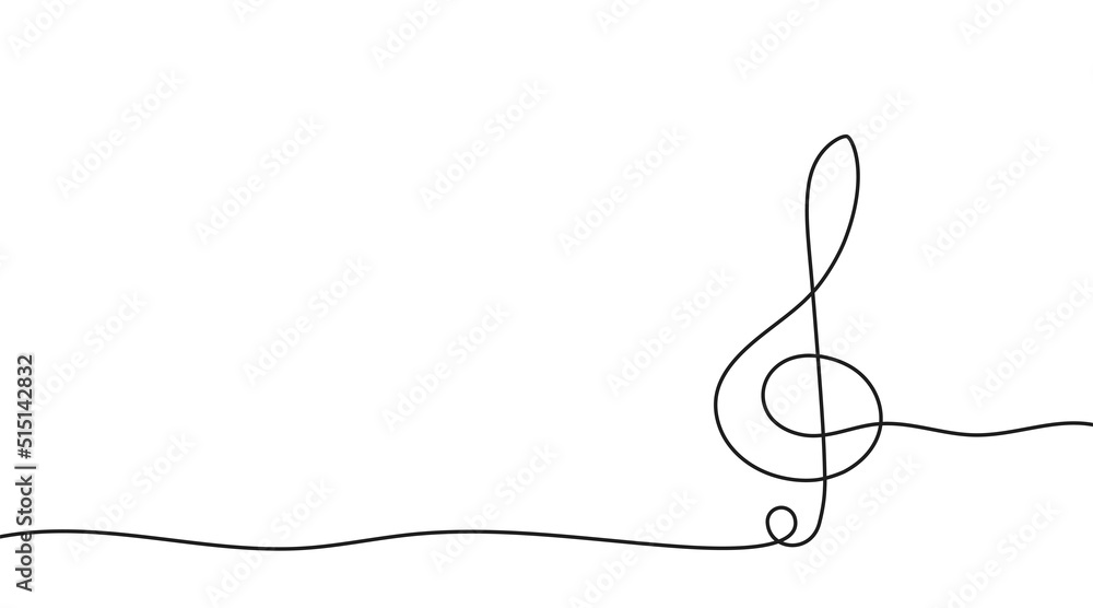 Aufkleber treble clef of one continuous line drawn. music key drawn in one line. vector illustration.
