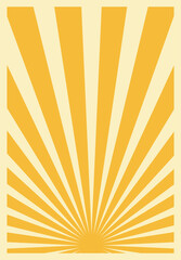 Vintage Yellow Sunburst Stripes Poster Template With Rays Centered at the Bottom. Retro Inspired Grunge Sun Bursts Vertical Artwork. 