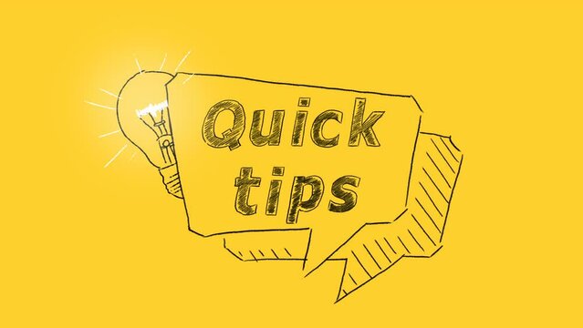 Quick tips with speech bubble and light bulb on yellow background. Concept of idea or advice.