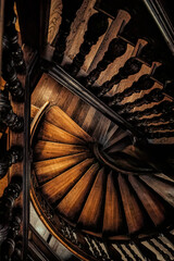 Beautiful old wooden spiral staircase