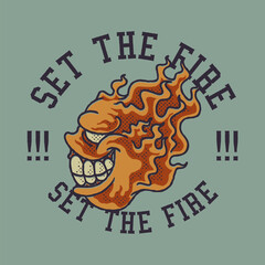 Cartoon emblem of smiling flame with retro style