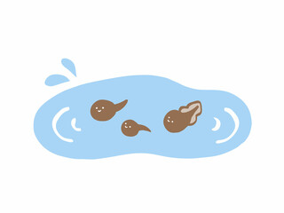 かわいい水たまりとおたまじゃくし／手描きイラスト