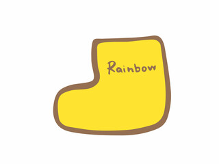 かわいい黄色の長靴とRainbowの手書き文字／手書きイラスト