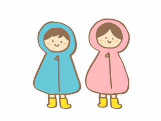 かわいいレインコートとかっぱ／手描きイラスト