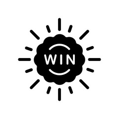 Win Casino Black Silhouette Icon. Winner Jackpot Lucky Glyph Pictogram. Poker Award Flat Symbol. Roulette Victory Game Prize Gamble Competition. Win Gambling Sign. Isolated Vector Illustration