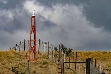 Fototapeta na wymiar Milestone on the Chilean Argentine border