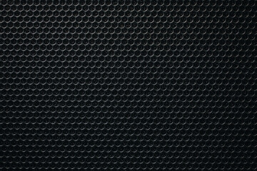 Safety net on the music speaker. Protective grid audio speakers. Close view of Black safety net. Metal perforated mesh, abstract pattern, Abstract black background. Professional audio equipment