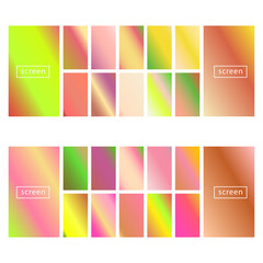 Mobile screen lock display collection of colorful backgrounds in trendy neon colors. Modern screen vector design for mobile app. Soft color abstract pastel holographic gradients. Swatches for design