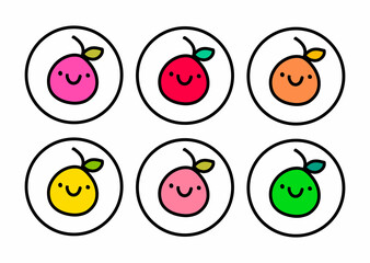 Apple fruits hand drawn logo icon in cartoon doodle style set
