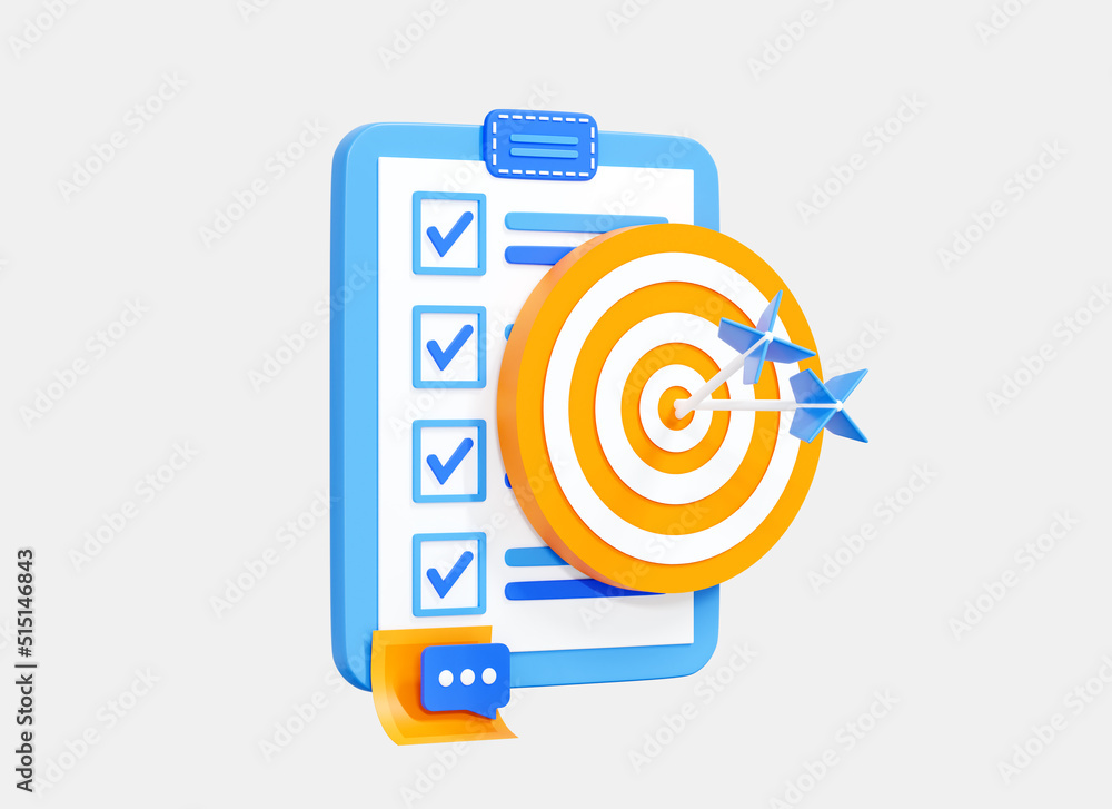 Poster 3d project task management and hitting the target. seo optimisation concept. business marketing time