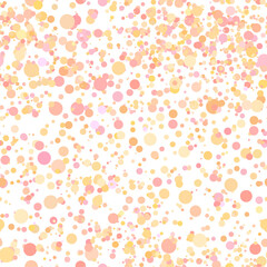 Abstract hand drown polka dots background. White dotted seamless pattern with rainbow circles. Template design for for Birthday, party holiday, banner, textile, fabric. Summer confetti illustration