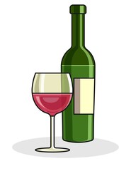 Wine bottle with wine glass icon or silhouette. Alcohol symbol. Vector illustration.