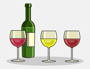 Wine bottle with wine glass icon or silhouette. Alcohol symbol. Vector illustration.