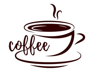 cup of coffee on a white background. hot coffee cup icon. Logo design vector template Negative space style. Hot drinks Cafe Logotype concept icon.