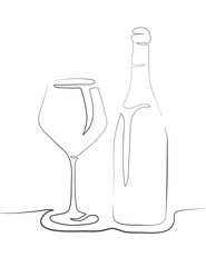 Wine bottle with wine glass icon or silhouette. Alcohol symbol. Vector illustration.