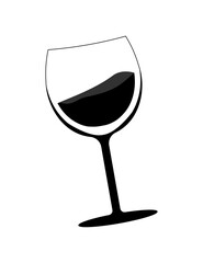 glass of red wine.  wine glass icon or silhouette. Alcohol symbol. Vector illustration.