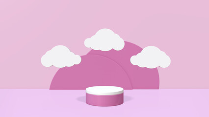 3d rendering pink background podium stage with minimal clouds in pastel color.