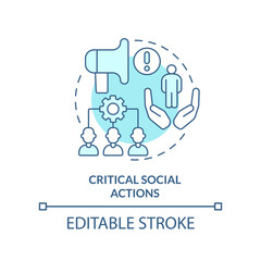 Critical social actions turquoise concept icon. Pandemic preparedness abstract idea thin line illustration. Isolated outline drawing. Editable stroke. Arial, Myriad Pro-Bold fonts used