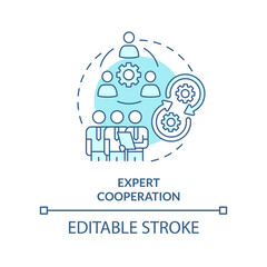 Expert cooperation turquoise concept icon. Specialist integration. Pandemic preparing abstract idea thin line illustration. Isolated outline drawing. Editable stroke. Arial, Myriad Pro-Bold fonts used