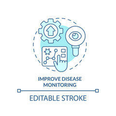 Improve disease monitoring turquoise concept icon. Pandemic prevention abstract idea thin line illustration. Isolated outline drawing. Editable stroke. Arial, Myriad Pro-Bold fonts used