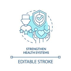 Strengthen health systems turquoise concept icon. Medical expert. Pandemic prevention abstract idea thin line illustration. Isolated outline drawing. Editable stroke. Arial, Myriad Pro-Bold fonts used
