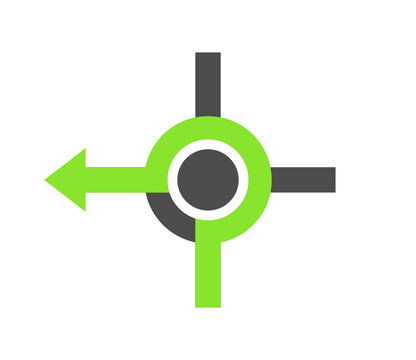 rond-point tourne à gauche venant d'en bas symbole flèche verte