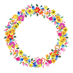 Vector floral wreath. Abstract flowers arrange in round border