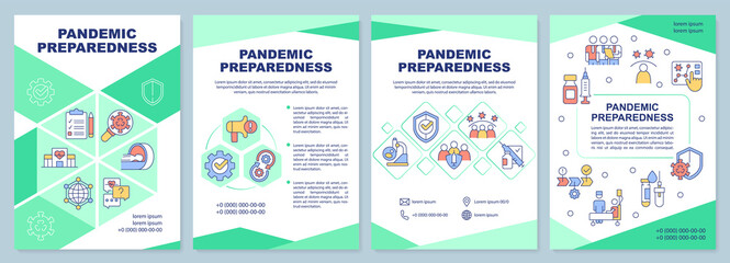Fototapeta na wymiar Pandemic preparedness green brochure template. Leaflet design with linear icons. Editable 4 vector layouts for presentation, annual reports. Arial-Black, Myriad Pro-Regular fonts used