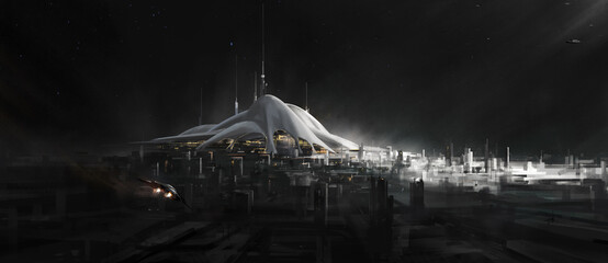 Some human base in space, 3d illustration. © liuzishan