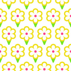 Fototapeta na wymiar Abstract Retro Daisy Flowers Minimal Seamless Pattern Trendy Fashion Colors Perfect for Allover Fabric Print or Wrapping Paper