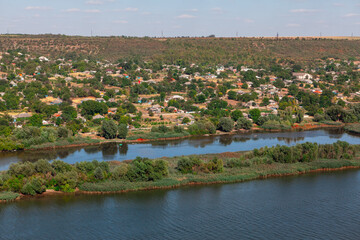 Village located on the river delta . Nature reserve and fishing village