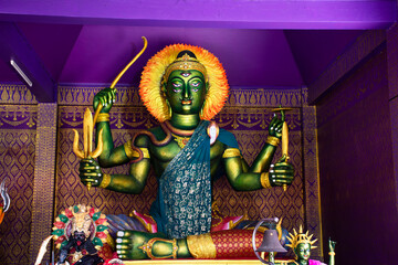 Deity god and goddess hindu statue in hinduism shrine for thai travelers people visit respect and praying blessing with worship holy mystery in Wat Bang Chak temple at Pak Kret in Nonthaburi Thailand - obrazy, fototapety, plakaty